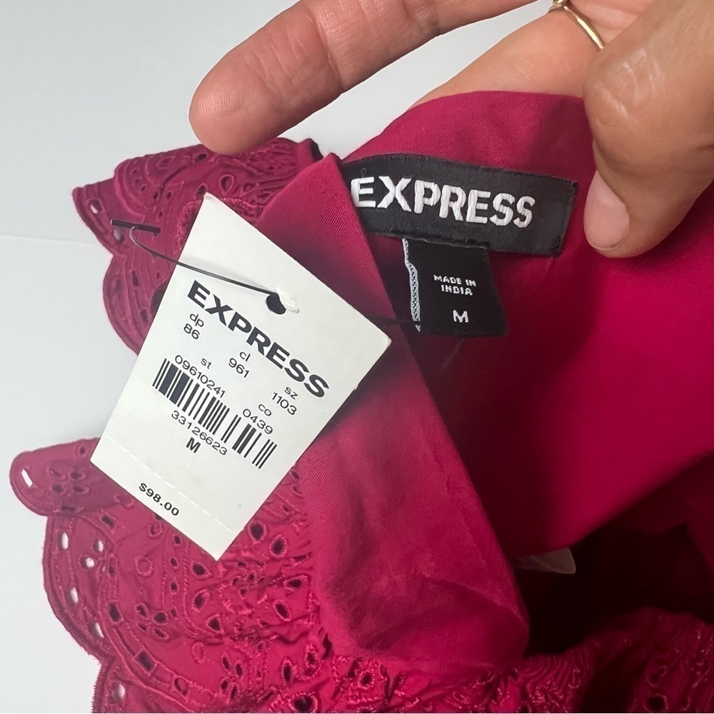 EXPRESS Open Back Eyelet ruffle Peplum Top in Gorgeous Pink Medium NWT - Picture 8 of 9